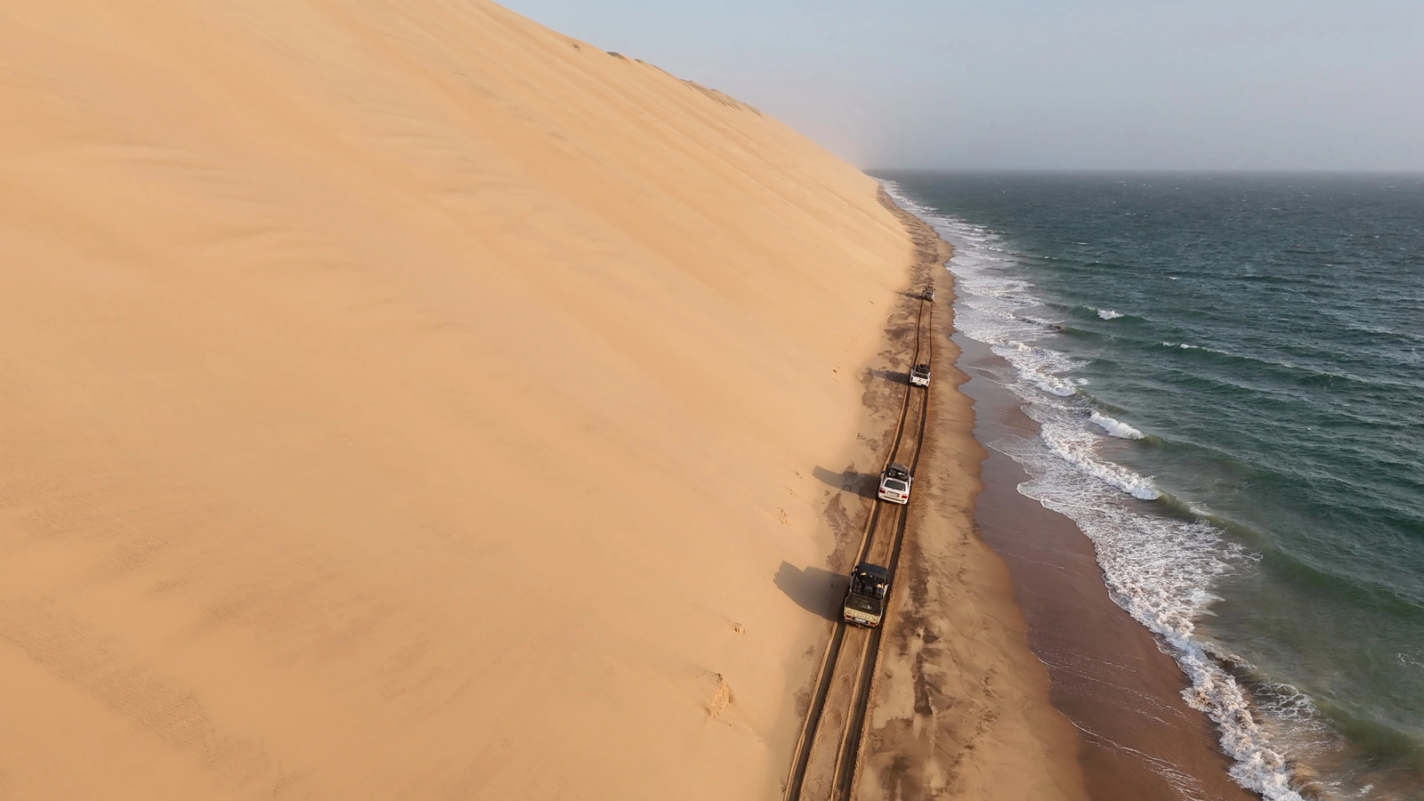 Aerial view of a steep dune beside the Atlantic coast
